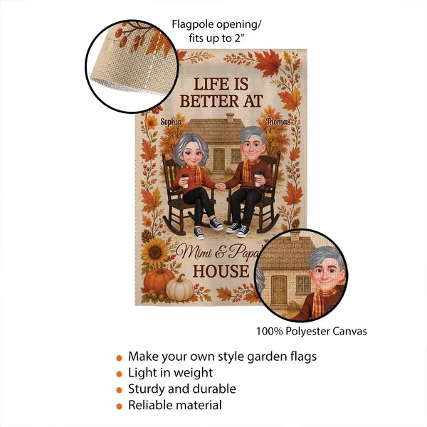 Personalized Garden Flag, Warm Autumn Family Welcome with Grandparents Holding Hands, Creative Gift for Family