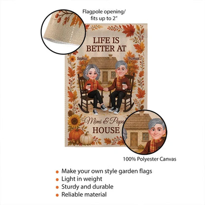 Personalized Garden Flag, Warm Autumn Family Welcome with Grandparents Holding Hands, Creative Gift for Family