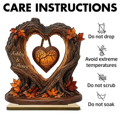 Personalized 2-Layer Wooden Plaque, Fall Heart Tree with Couple Silhouette, Unique Anniversary Gift