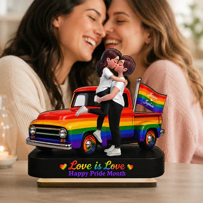 Personalized 2-Layer Wooden Plaque, LGBT Couple Rainbow Truck, Unique Gift for Couple, Pride Decor