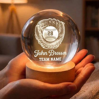 Personalized Baseball Globe Lamp with Glove and Ball, Warm Amber Unique Gift for Players and Fans
