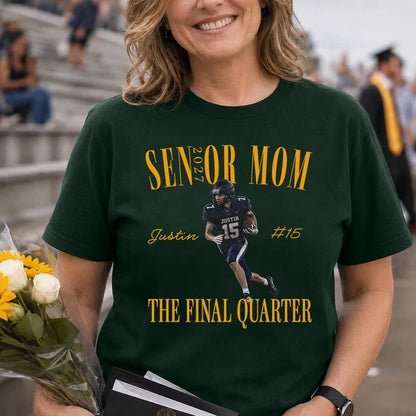 Senior Season Classic Tee, Personalized Running Football Player Keepsake, Creative Gift for Football Mom
