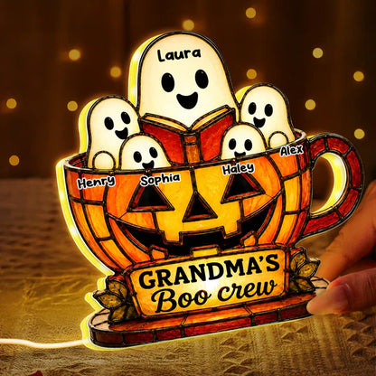 Personalized Grandma's Boo Crew Acrylic Light Box, Halloween Ghost Pumpkin Decor, Unique Gift for Grandma