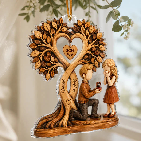 Personalized Acrylic Ornament, Couple Proposal Under Heart Tree, Unique Gift for Engaged Couple