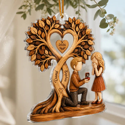 Personalized Acrylic Ornament, Couple Proposal Under Heart Tree, Unique Gift for Engaged Couple