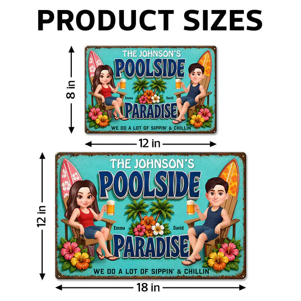 Rectangular Iron Sign, Custom Poolside Paradise With Lounging Couple, Unique Gift For Pool Lovers