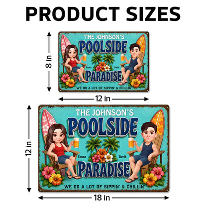 Rectangular Iron Sign, Custom Poolside Paradise With Lounging Couple, Unique Gift For Pool Lovers
