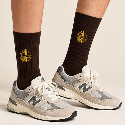 Personalized Embroidered Socks, Dark Brown & Gold Golfer Mid-Swing Design, Unique Gift for Golfers