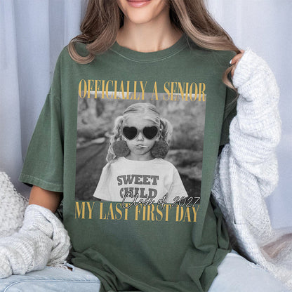 Senior Last First Day Personalized Classic Tee, Black and Gold Photo Keepsake, Creative Gift for Student
