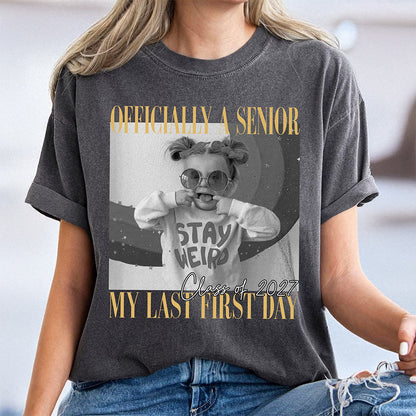 Senior Last First Day Personalized Classic Tee, Black and Gold Photo Keepsake, Creative Gift for Student