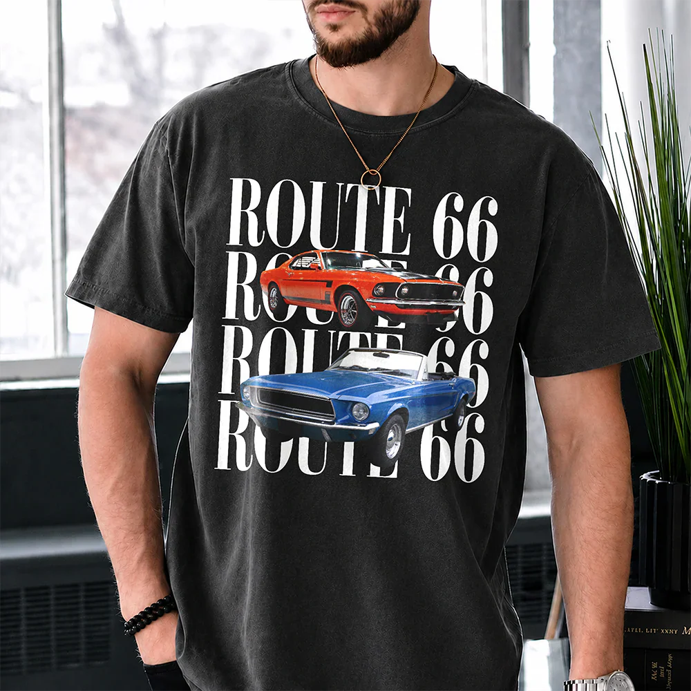 Personalized Route 66 Classic Tee, Vintage Car Design, Unique Creative Gift For Car Lovers