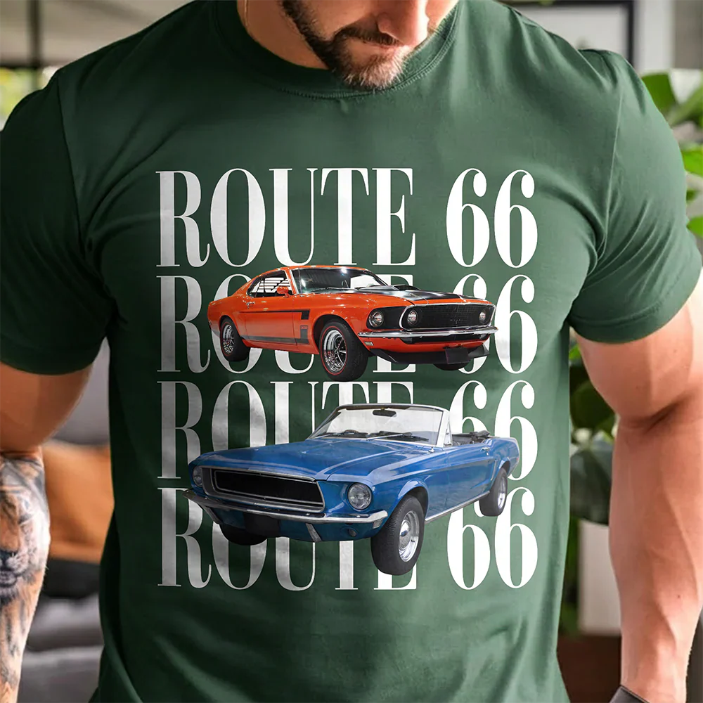 Personalized Route 66 Classic Tee, Vintage Car Design, Unique Creative Gift For Car Lovers