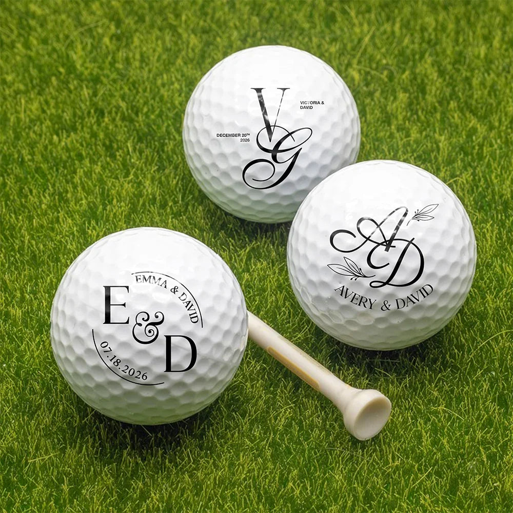 Personalized Golf Ball with Elegant Couple Monogram, Unique Wedding Gift for Golf Lovers