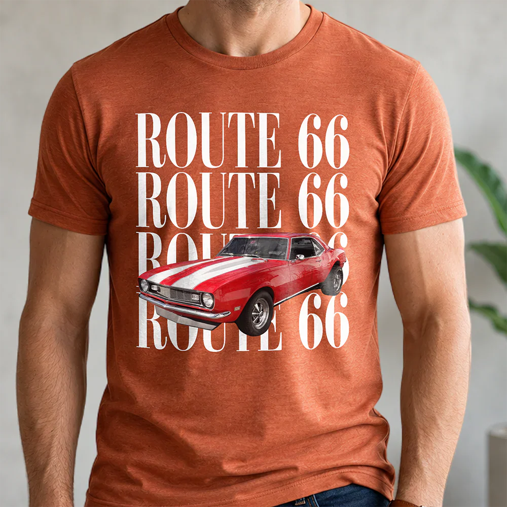 Personalized Route 66 Classic Tee, Vintage Car Design, Unique Creative Gift For Car Lovers
