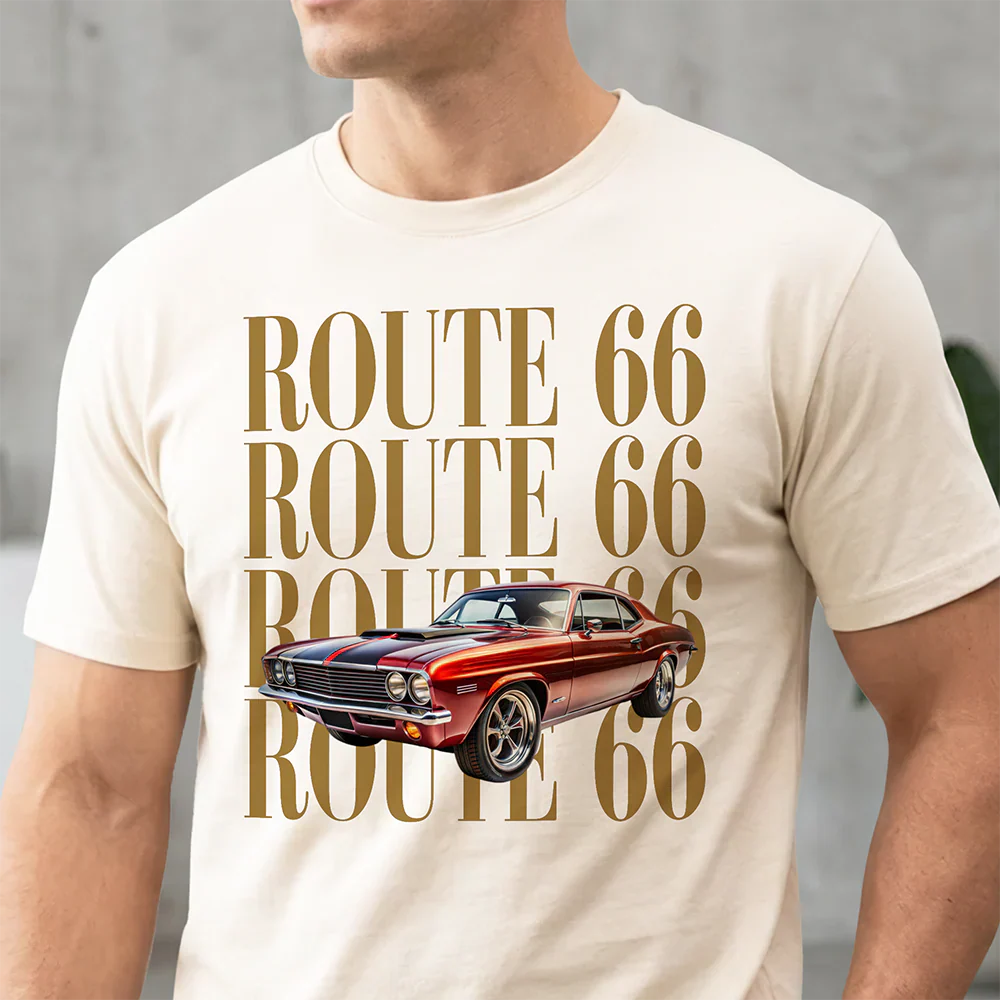 Personalized Route 66 Classic Tee, Vintage Car Design, Unique Creative Gift For Car Lovers