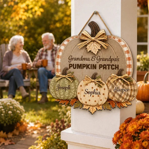 Personalized Wooden Sign, Grandma & Grandpa's Pumpkin Patch, Rustic Fall Door Decor, Unique Gift for Grandparents