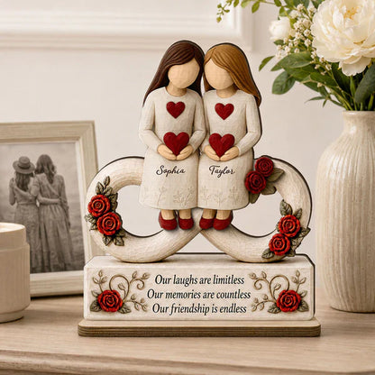 Personalized 2-Layer Wooden Plaque with Endless Friendship Quote & Roses, Creative Gift for Friend Display