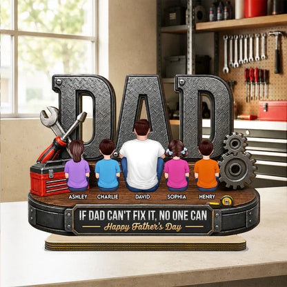 Personalized 2-Layer Wooden Plaque For Dad, Sitting With Kids Workshop Art, Unique Father's Day Gift