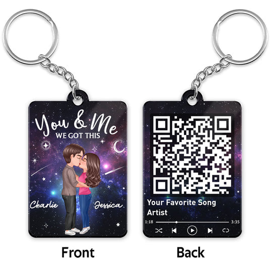 Acrylic Keychain Personalized with Starry Galaxy Kissing Couple and Favorite Song QR Code Style, Sweet Couple Gift for Her