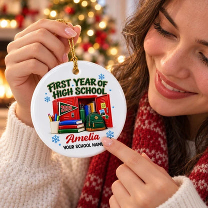 Personalized Ceramic Ornament, First Year of High School with Colorful Lockers, Unique Gift for Students