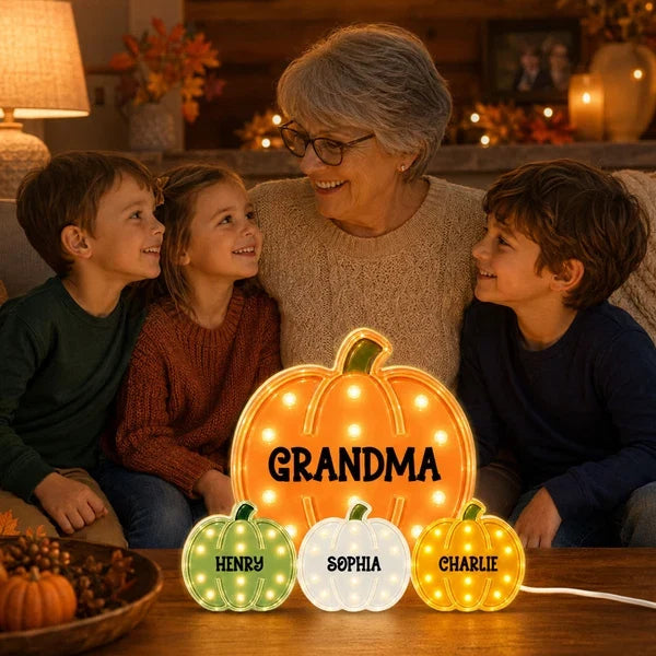 Grandma Pumpkin Acrylic Light Box, Personalized Family Keepsake, Creative Gift with a Cozy Glow