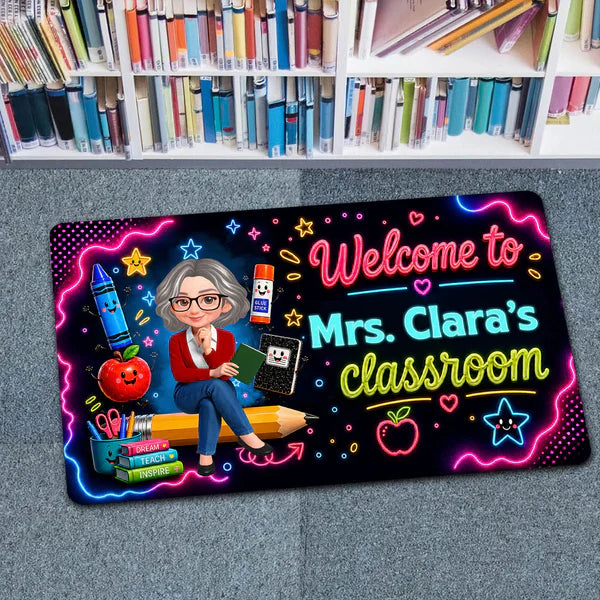 Neon Classroom Standard Doormat, Personalized Teacher Welcome, Unique Creative Gift for Back to School