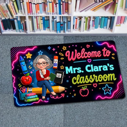 Neon Classroom Standard Doormat, Personalized Teacher Welcome, Unique Creative Gift for Back to School