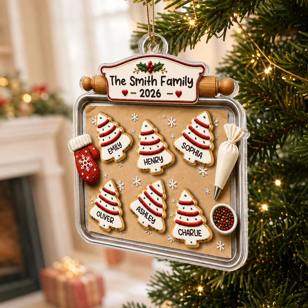Personalized Acrylic Ornament, Custom Christmas Tree Cake Tray, Unique Gift for Family