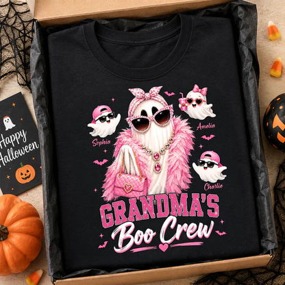 Personalized Classic Tee With Glam Ghost Grandma's Boo Crew, Unique Halloween Gift for Grandma