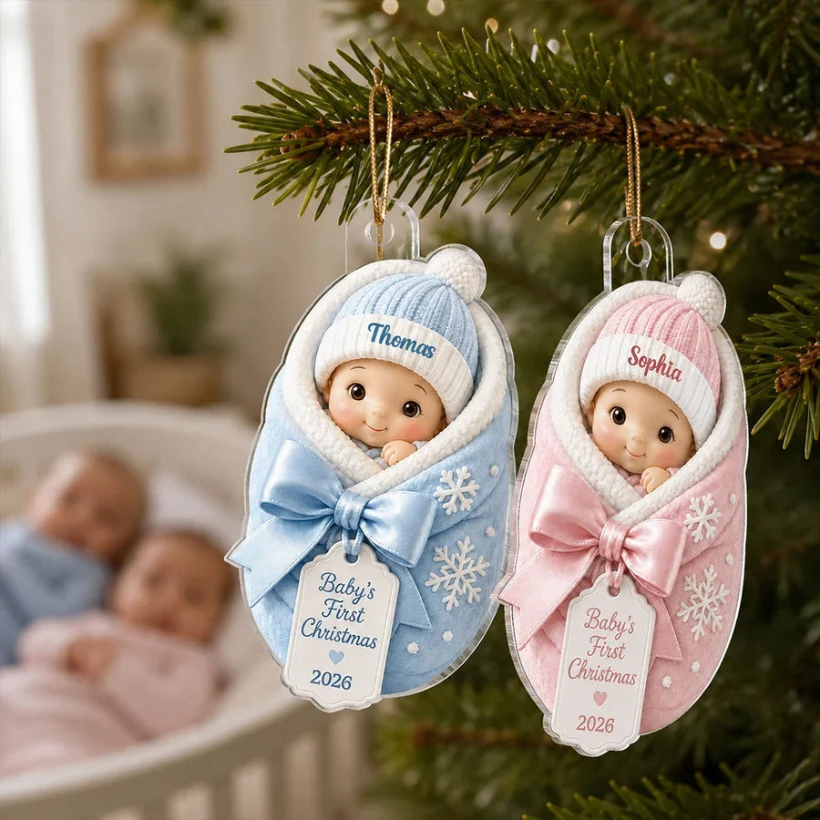 Personalized Acrylic Ornament, Baby's First Christmas Swaddle Keepsake, Unique Gift for New Parents