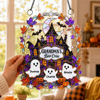 Personalized Acrylic Suncatcher Ornament, Grandma's Boo Crew Halloween Window Decor, Unique Gift for Grandma