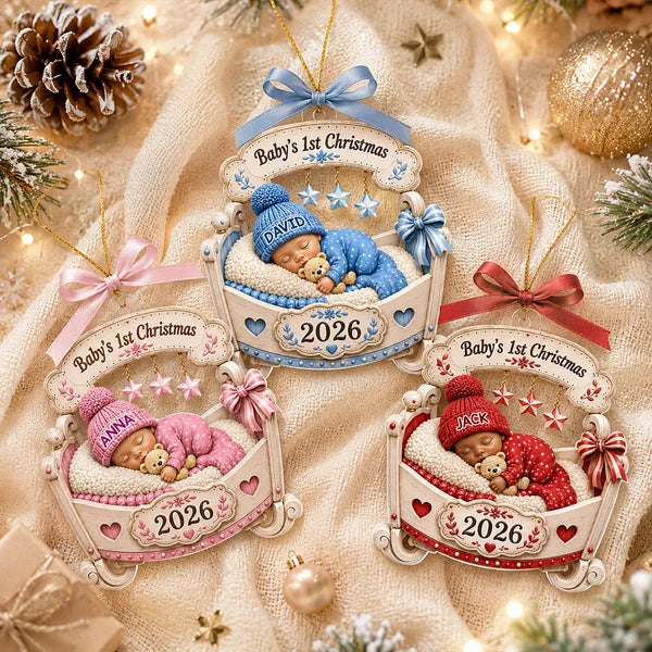 Baby's 1st Christmas Acrylic Ornament, Pink Sleeping Baby in Cradle, Heartwarming Creative Gift for Family