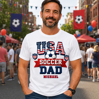 Personalized USA Soccer Dad Classic Tee with Soccer Ball, Creative Gift for Dad