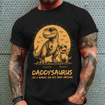 Personalized Funny Daddysaurus Classic Tee, Vintage Yellow Sunglasses Dinosaur Art, Creative Gift For Husband