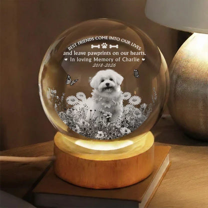 Personalized Globe Lamp with Dog Among Flowers, Unique Pet Memorial Gift for Dog Lovers
