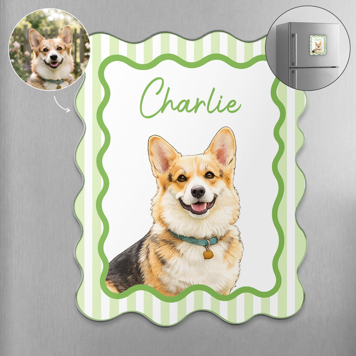 Personalized Acrylic Magnet, Watercolor Seated Pet Portrait for Refrigerator Decor, Unique Gift for Pet Owners