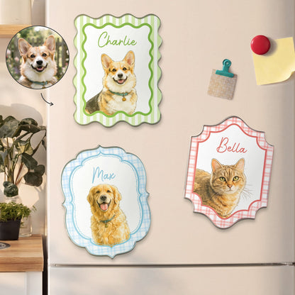 Personalized Acrylic Magnet, Watercolor Seated Pet Portrait for Refrigerator Decor, Unique Gift for Pet Owners