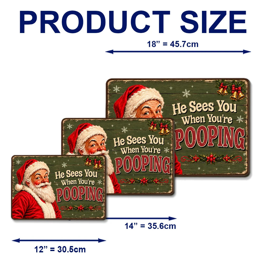 Funny Santa Wooden Sign, Personalized Vintage Bathroom Decor, Creative Christmas Gift for Family