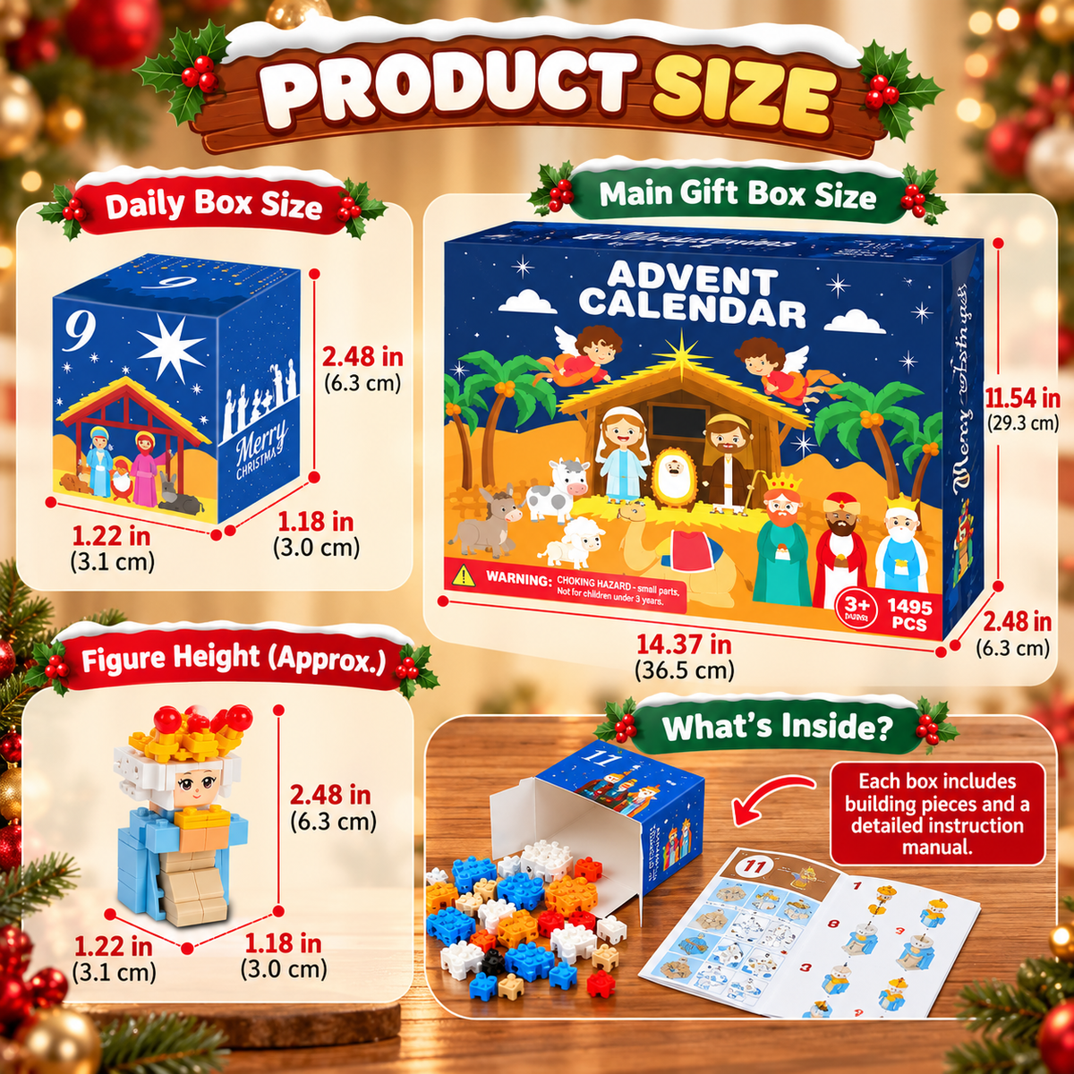 Personalized Nativity Building Block Advent Calendar, Creative Christmas Gift for Kids & Families