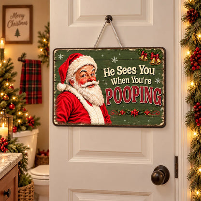 Funny Santa Wooden Sign, Personalized Vintage Bathroom Decor, Creative Christmas Gift for Family