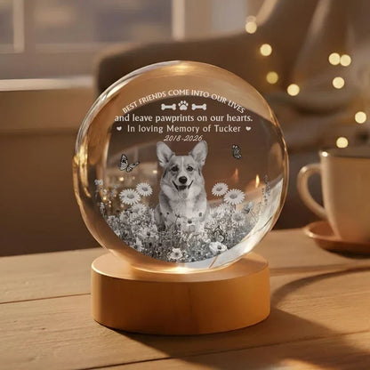 Personalized Globe Lamp with Dog Among Flowers, Unique Pet Memorial Gift for Dog Lovers