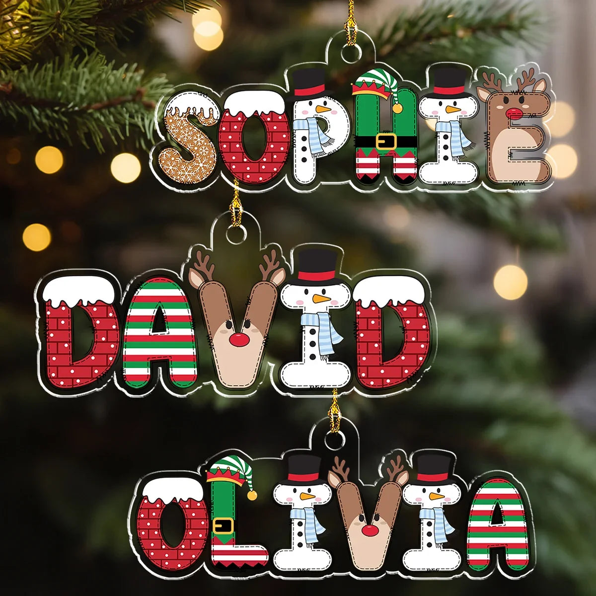 Personalized Acrylic Ornament, Festive Character Letter Design Hanging on a Christmas Tree, Unique Gift for Family
