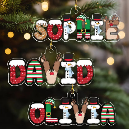 Personalized Acrylic Ornament, Festive Character Letter Design Hanging on a Christmas Tree, Unique Gift for Family