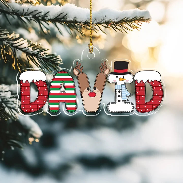 Personalized Acrylic Ornament, Festive Character Letter Design Hanging on a Christmas Tree, Unique Gift for Family