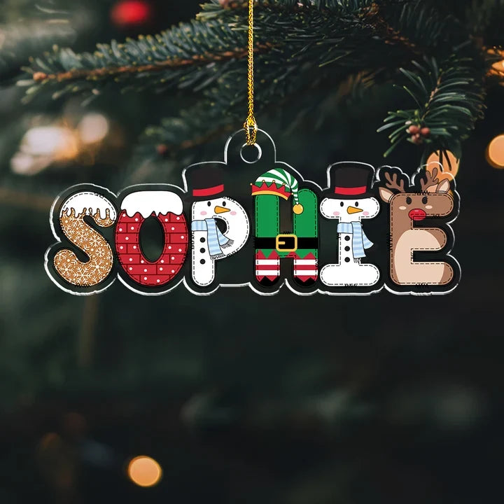 Personalized Acrylic Ornament, Festive Character Letter Design Hanging on a Christmas Tree, Unique Gift for Family