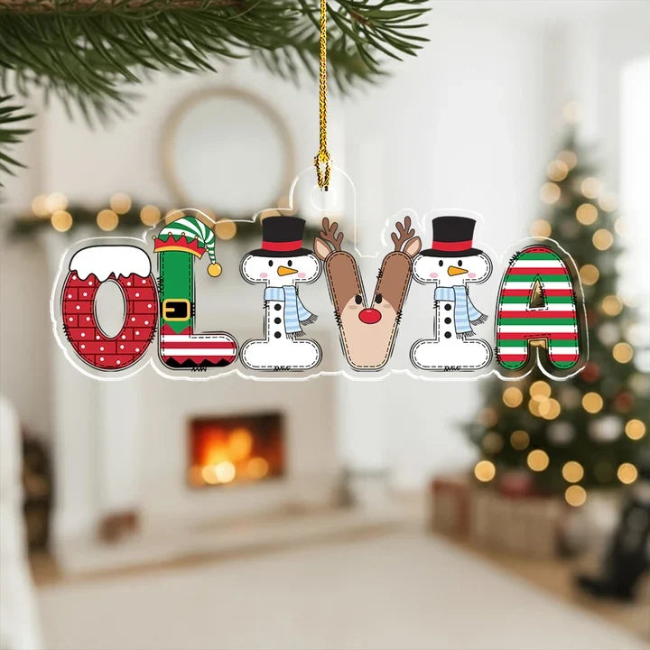 Personalized Acrylic Ornament, Festive Character Letter Design Hanging on a Christmas Tree, Unique Gift for Family