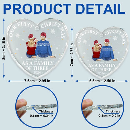 New Dad, New Mom, New baby - First Christmas As A Family Of Three New Parents - Personalized Heart Shaped Glass Ornament