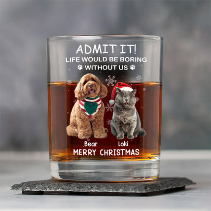 Custom Christmas Whiskey Glass with Cute Dog Illustration, Personalized Pet Lover Gift for Dad or Him, Fun Barware for Special Occasions