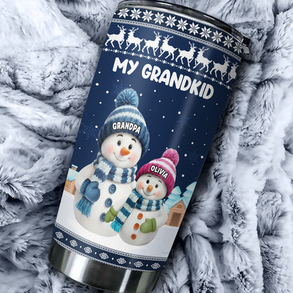 Insulated Travel Tumbler - My Grandkids Snowman Family, Leak-Proof, Keeps Drinks Hot & Cold, a unique gift for Grandma