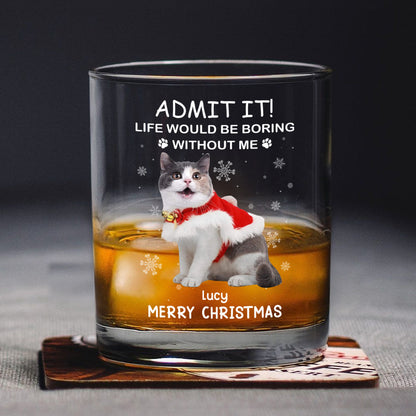 Custom Christmas Whiskey Glass with Cute Dog Illustration, Personalized Pet Lover Gift for Dad or Him, Fun Barware for Special Occasions